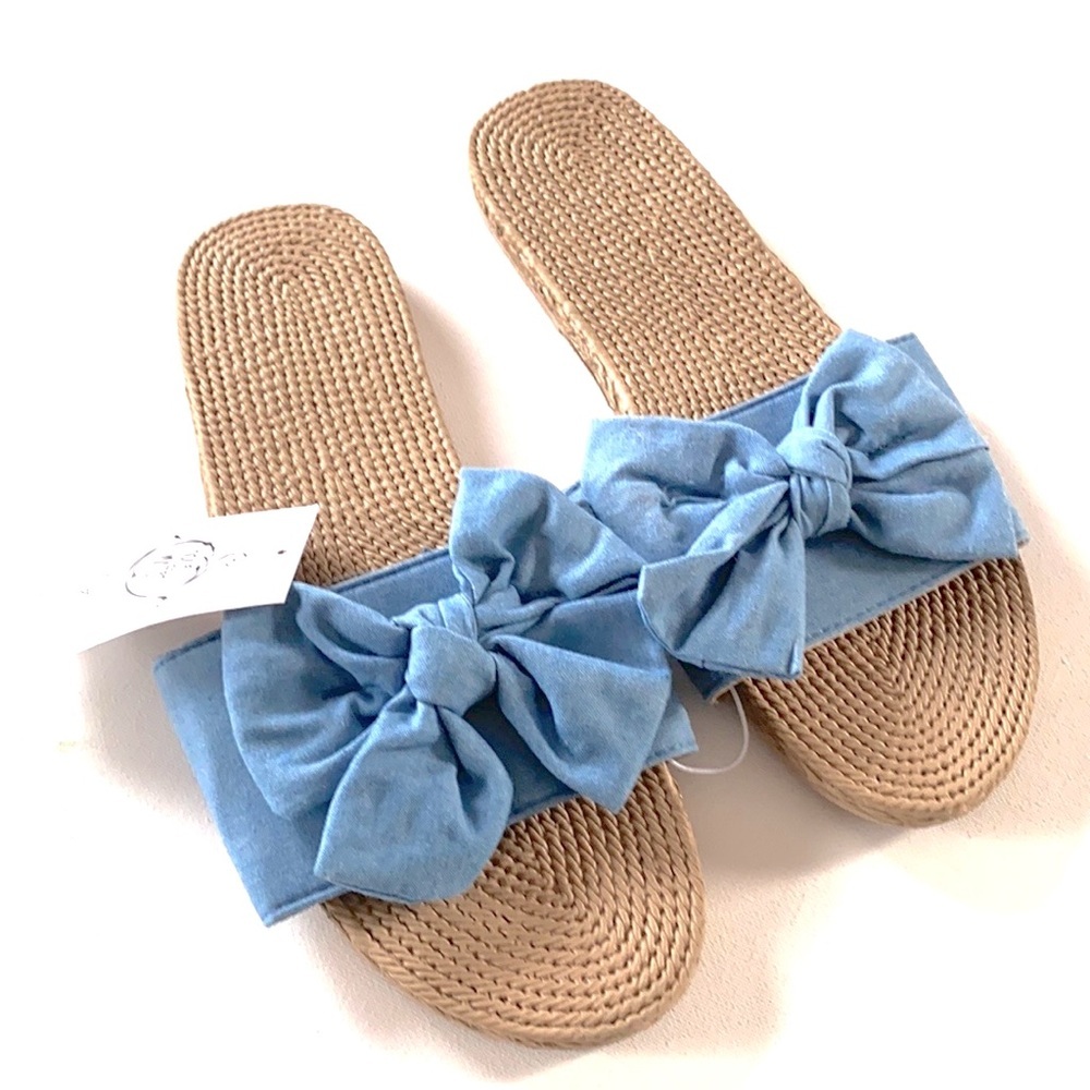 Sole Mates Espadrille Woven Knotted Bow Slides Weaved Slip On Sandal, Size L 8/9